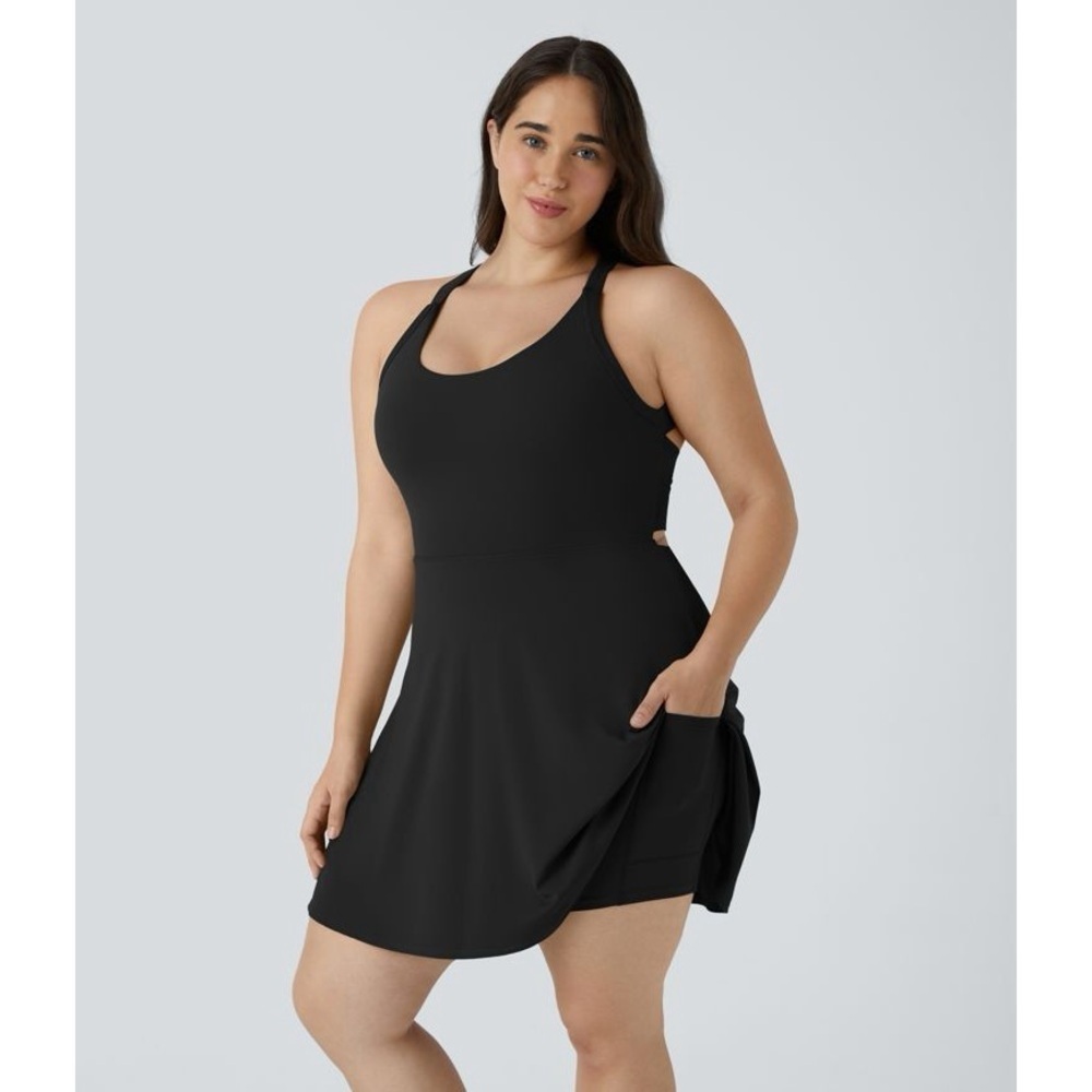 Halara Backless Cut Out Twisted Side Pocket 2-in-1 Mini Barre Ballet Dance Dress - Picture 8 of 11